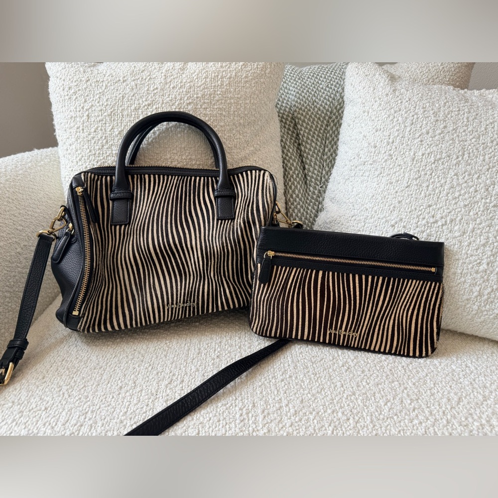 Vera Bradley Marlo Satchel Calf Hair Uptown Stripe with Matching Wristlet